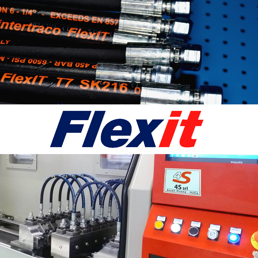 Hydraulikoneiden letkuja ja FlexIT testilaboratorion laite.